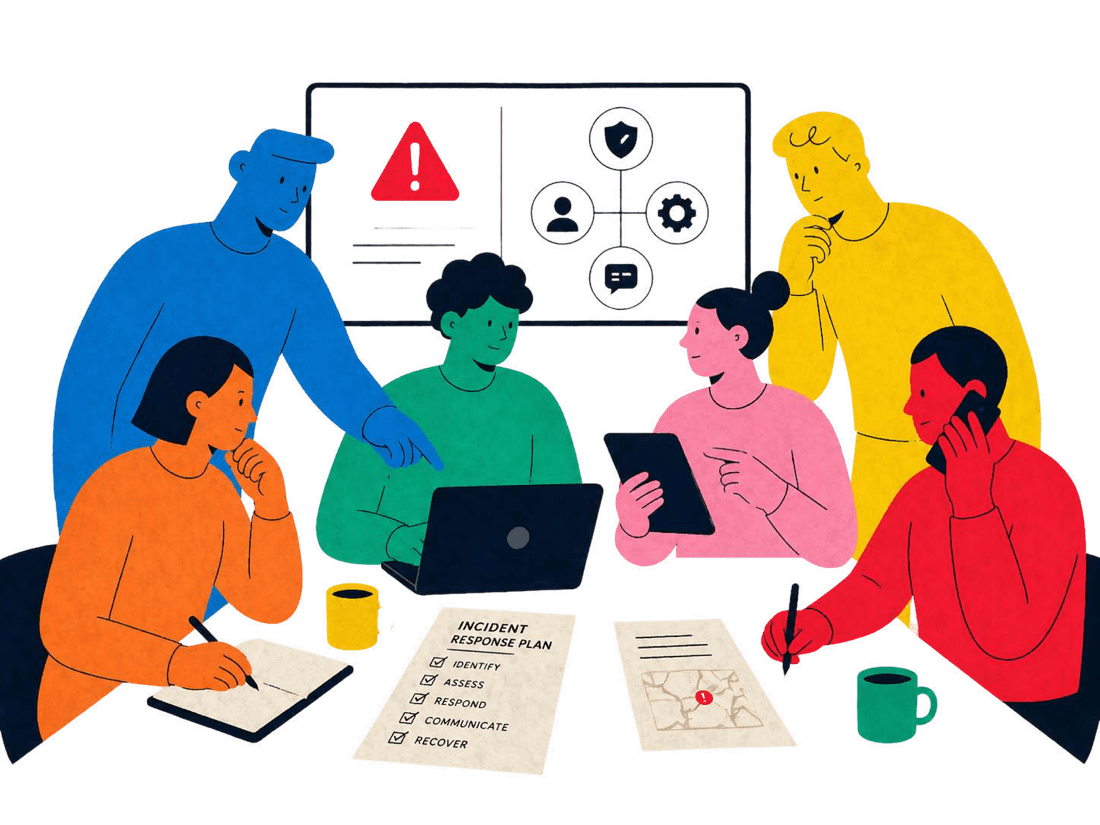 A team working through a difficult situation around a table