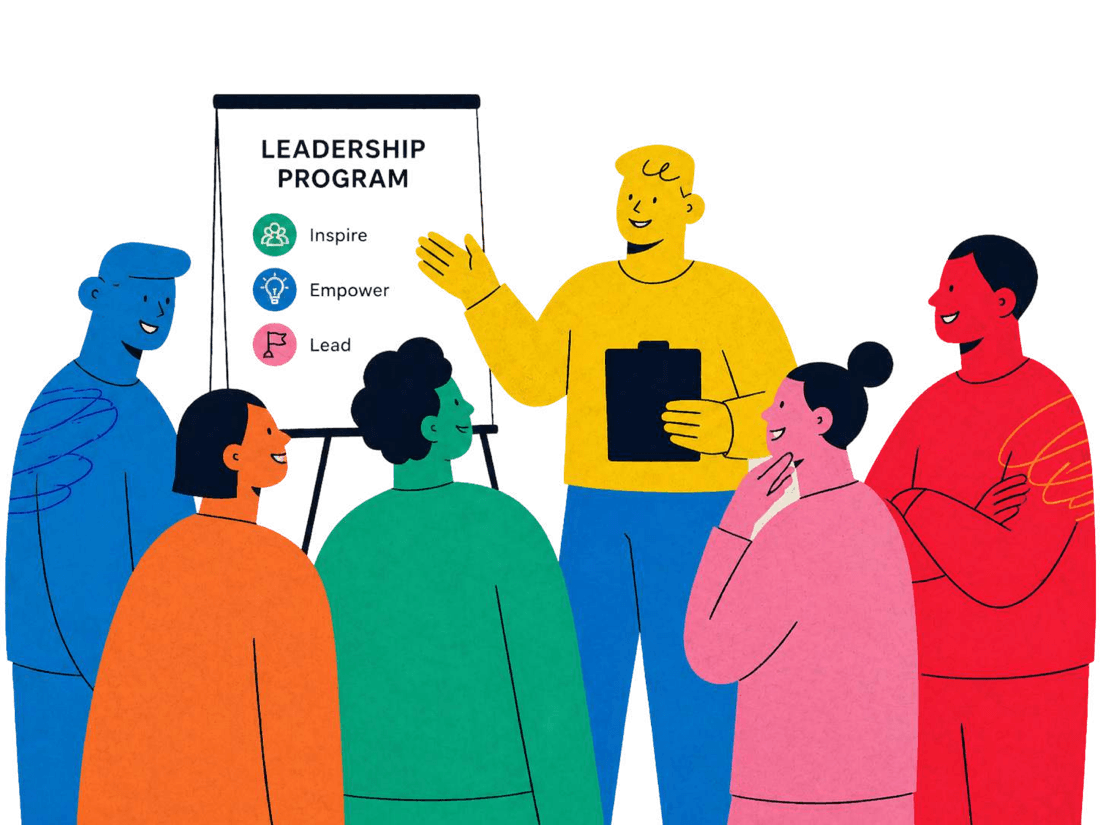 A leader presenting to an engaged team